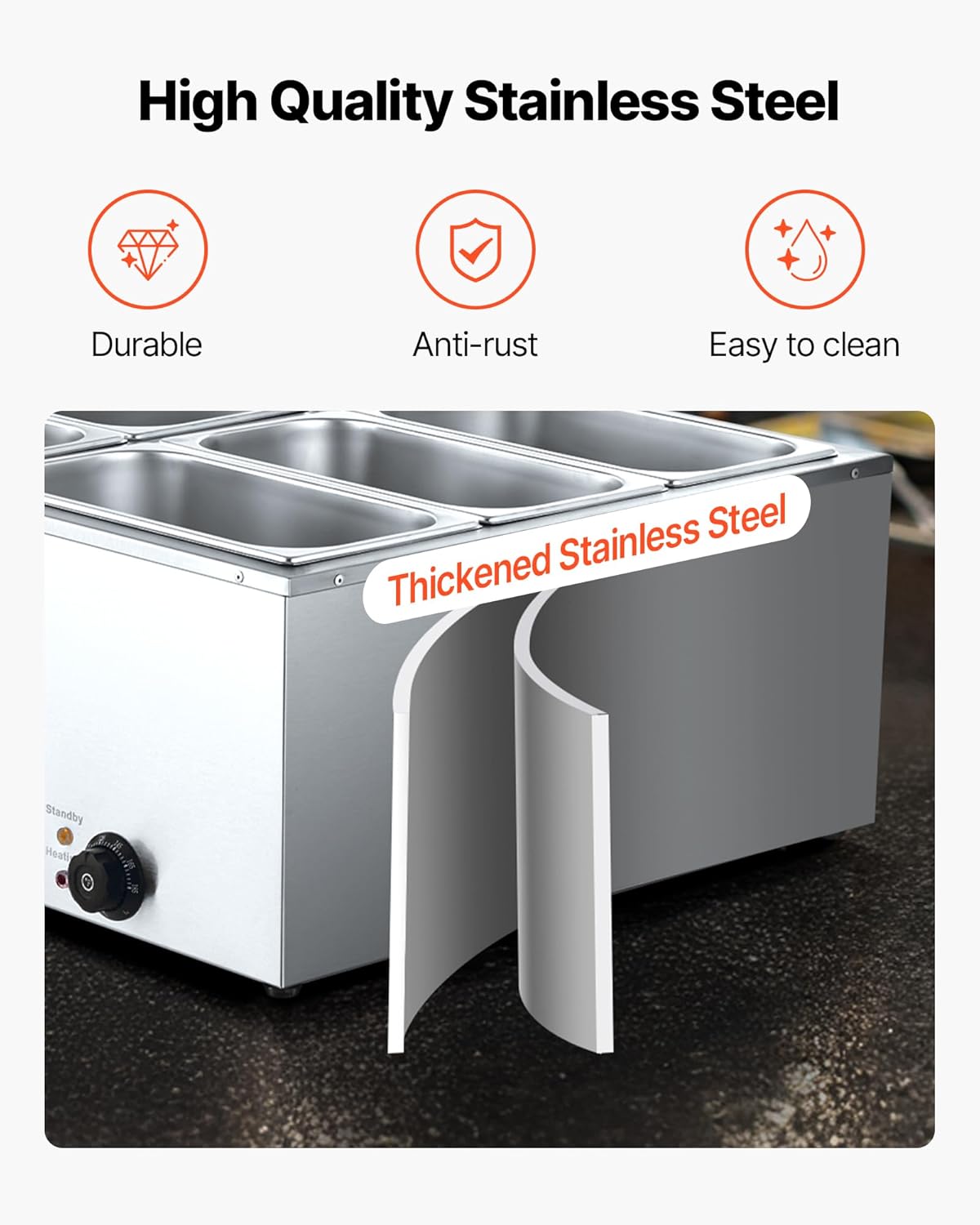 VEVOR Commercial Food Warmer, 1500W Electric Stainless Steel Steam Food Warmer with Lid, 6-Pan Fast Heating Countertop Buffet Bain Marie with Soup & Perforated Ladles, for Catering, Restaurant, Party