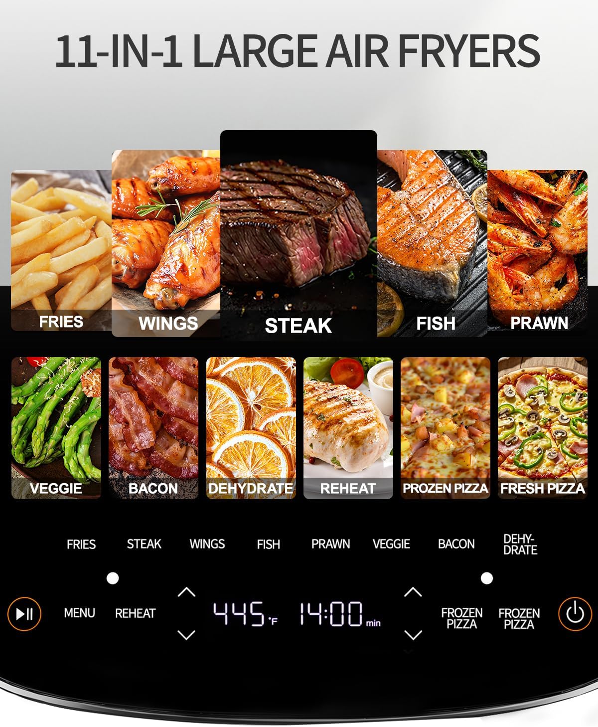 Extra Large Air Fryer,11-IN-1 6 QT 450F Air Fryer with Superior Airflow, Dual Heat Source Technology, Smart Digital Wide Fryer with PFAS Free Basket, Fits a 12" Pizza or 33 Chicken Wings