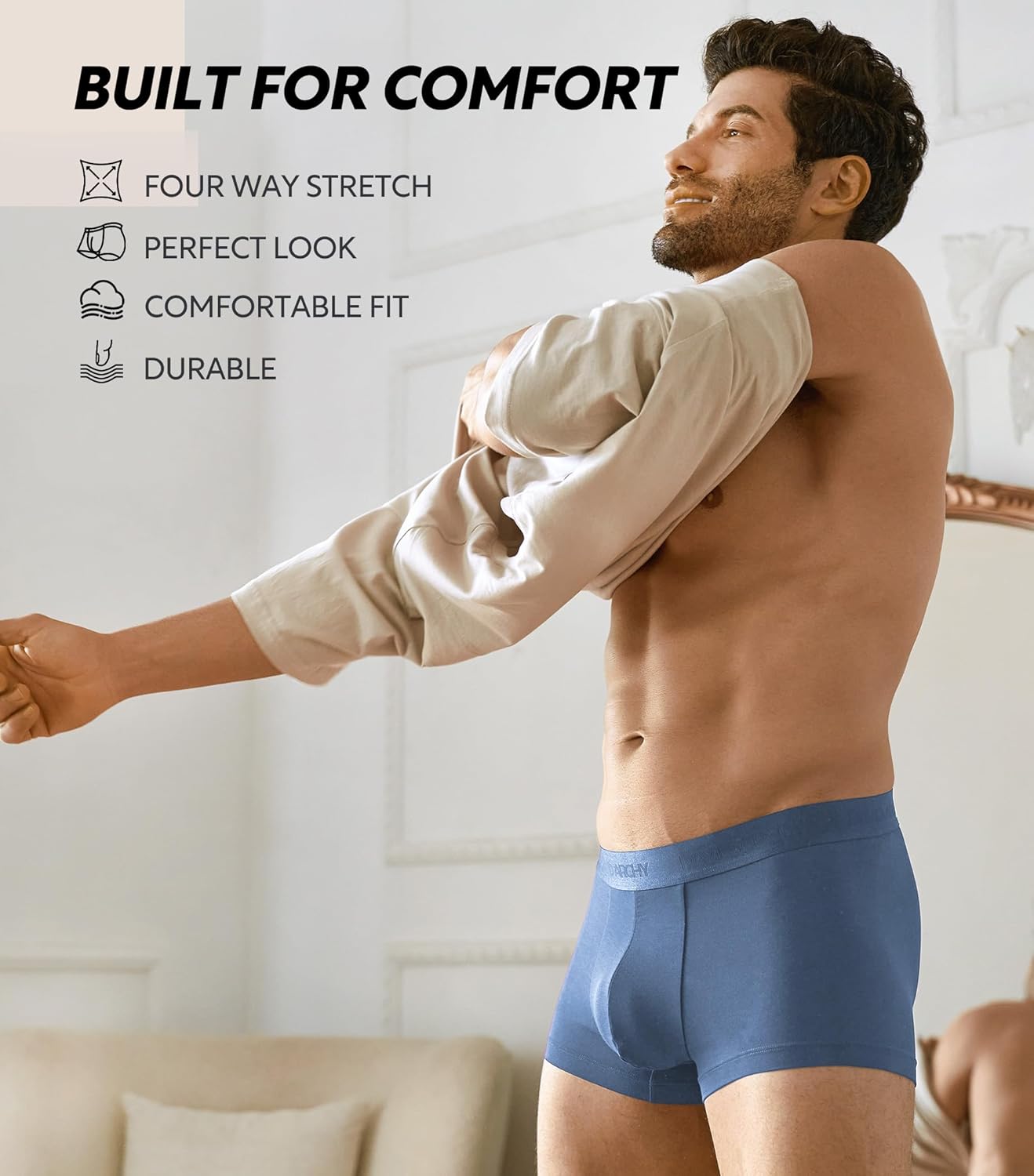 DAVID ARCHY Men's Underwear Ultra Soft Modal Support Pouch Trunks Moisture Wicking Boxer Briefs for Men Multipack