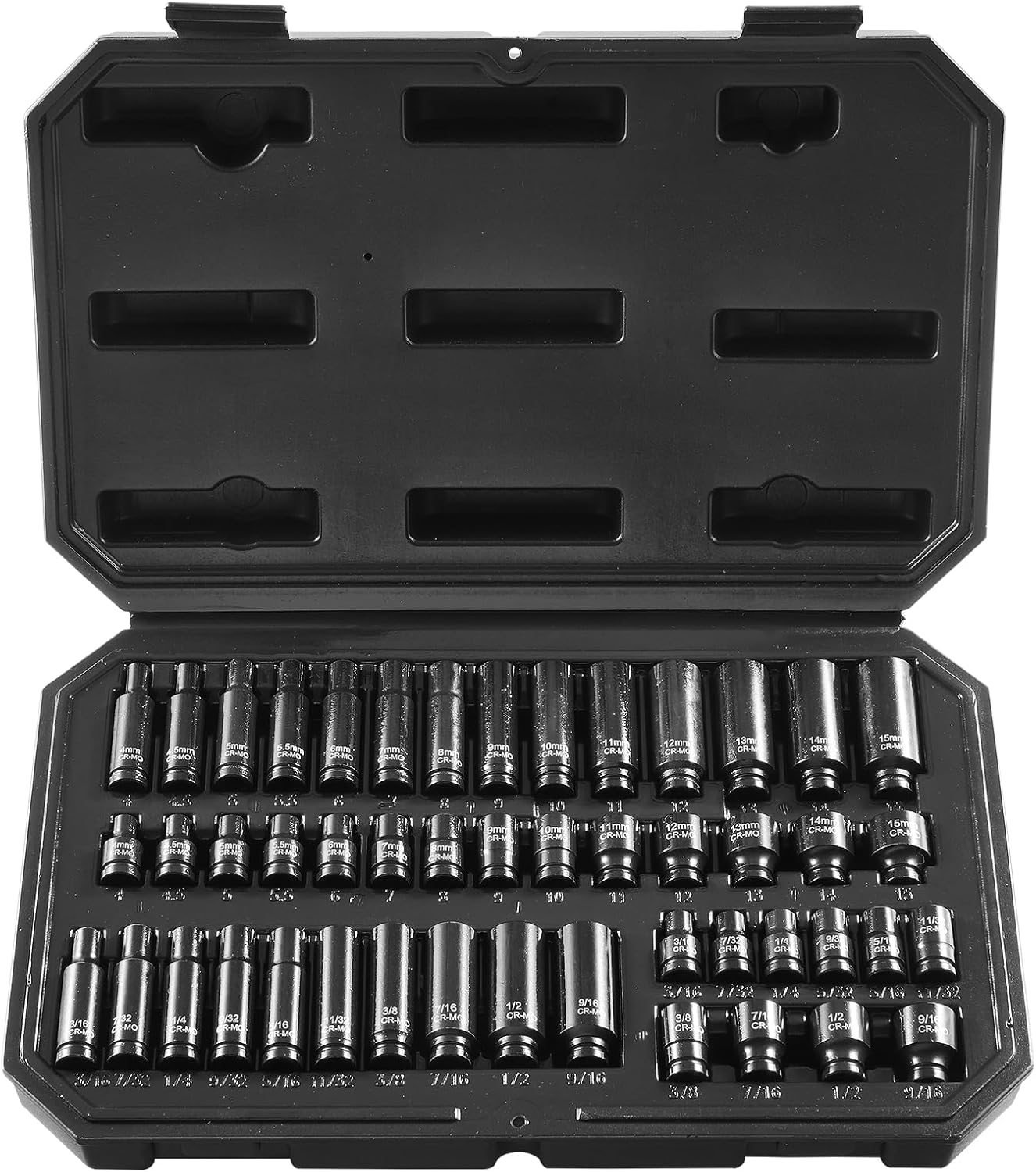 VEVOR 1/2" Drive Impact Socket Set, 65 Piece SAE 3/8" to 1-1/4" and Metric 10-24mm, 6 Point Cr-V Alloy Steel for Auto Repair, Easy-to-Read Size Markings, Rugged Construction, Storage Case