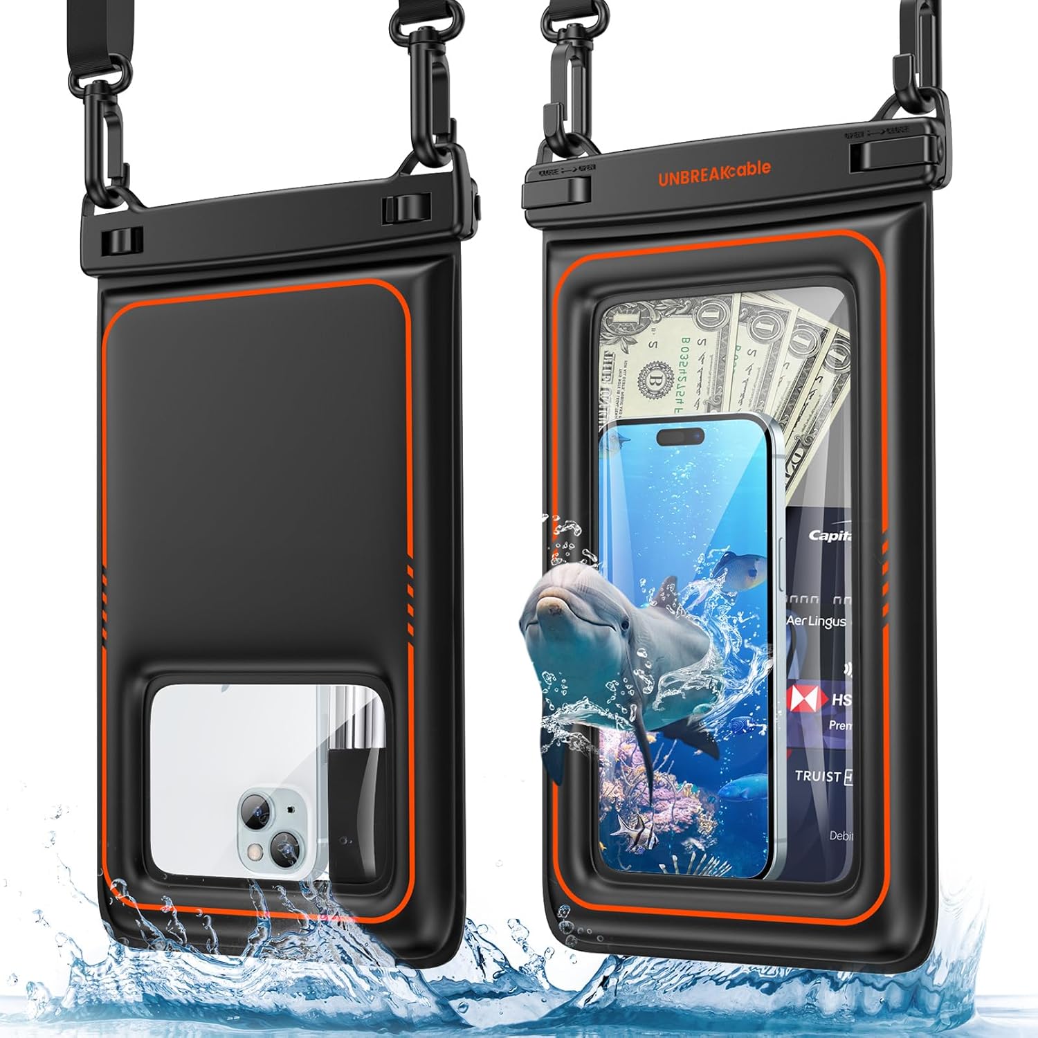 UNBREAKcable Floating Waterproof Phone Pouch 2 Pack, IPX8 Waterproof Phone Case Dry Bag Kayak/Beach/Cruise Travel Essentials, Water Proof Pouch for iPhone 17 16 15 Pro Max, Samsung S25 Ultra S24-7"