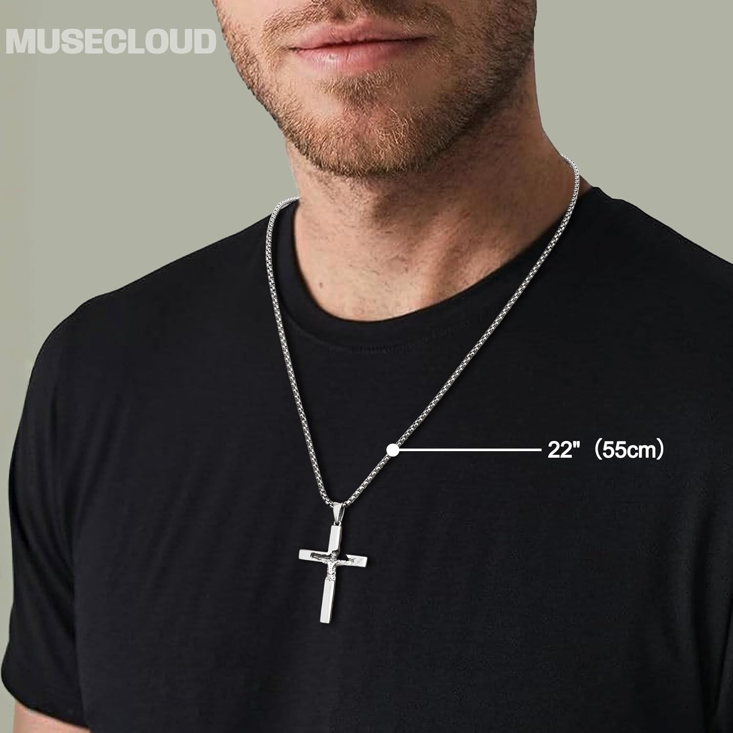 925 Sterling Silver Crucifix Necklace Men - 3D Jesus Relief Cross Savior Pendant with Stainless Steel Box Chain Catholic Crucifix Necklaces Large Christian Jewelry for Women Mens 18-26 inch