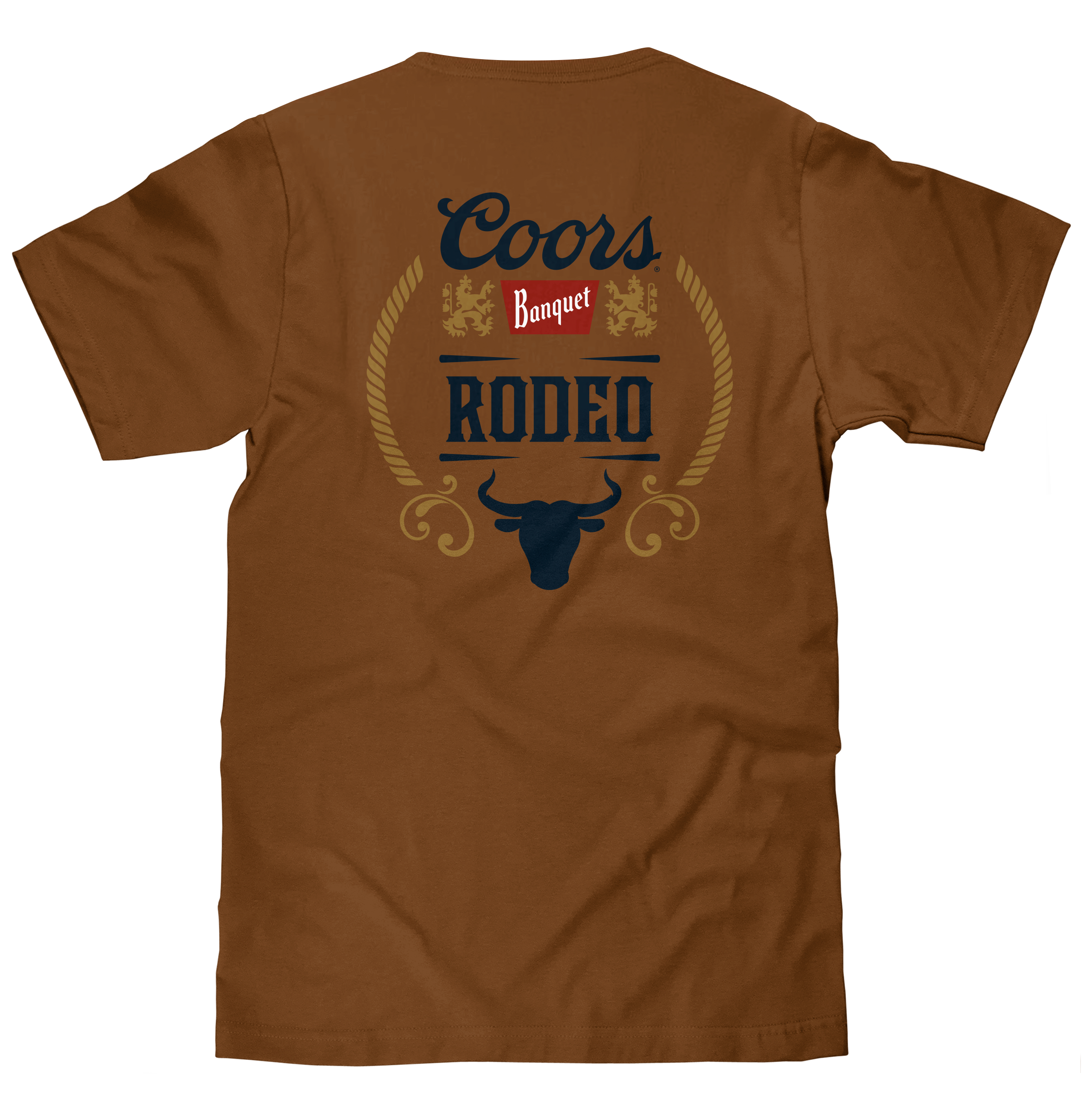 Coors Banquet Rodeo Bull Beer Front and Back T-Shirt - Brown Sugar