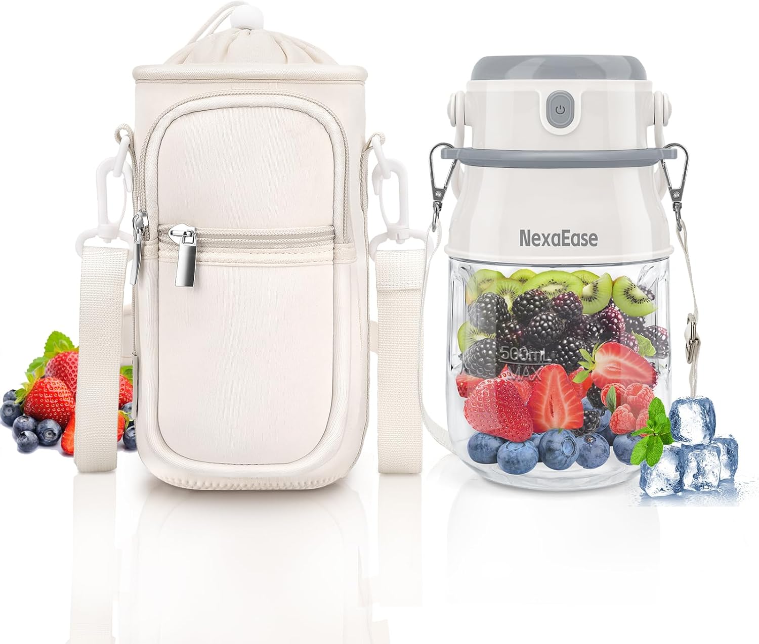 Portable Blender Personal Juicer for Shakes and Smoothies - 20 OZ Electric Protein Shaker Bottle with Insulated Sleeve, Travel Lid, USB-C Rechargeable - Mini Small Blender Cup for Kitchen, Office, Gym