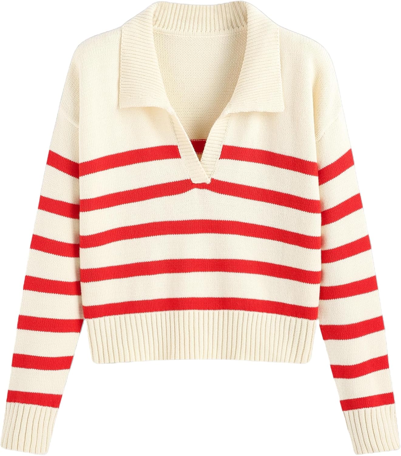 CIDER Women’s Polo Sweater Striped Collared Lightweight Long Sleeve V Neck Pullover Fall Sweater Tops 2025