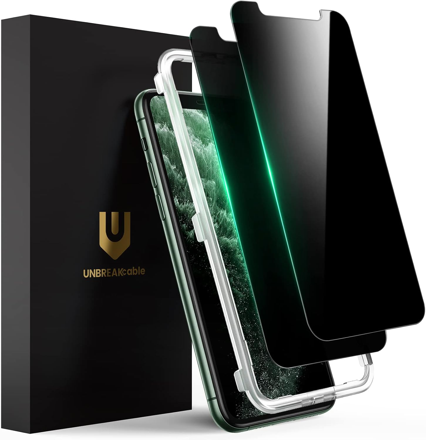 UNBREAKcable Privacy Screen Protector for iPhone 16 Pro Max, Anti-Spy Shatterproof Tempered Glass [True 28°Anti Spy] [9H Hardness] [Easy Installation Frame] Black Protector for iPhone 6.9" - 2 Pack