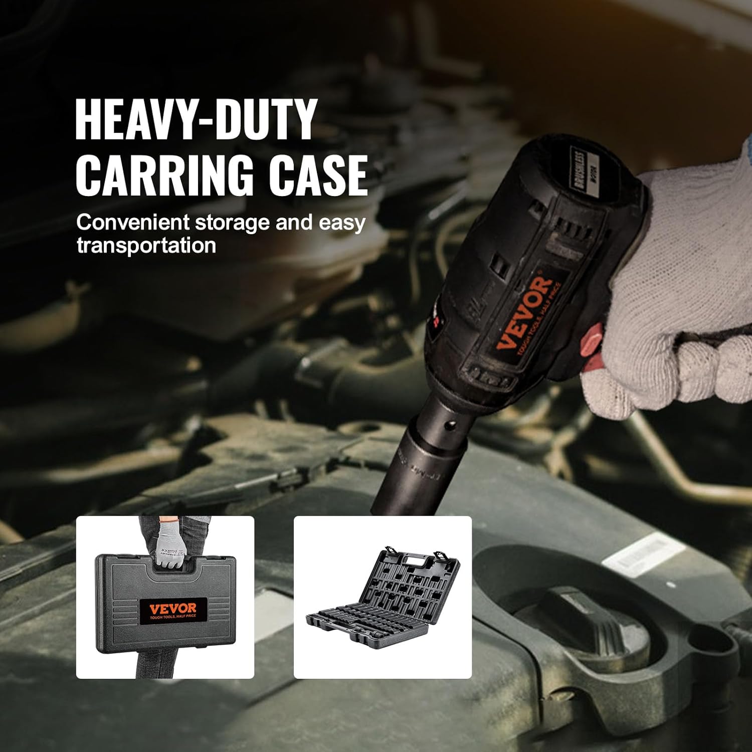 VEVOR Impact Socket Set 3/8" Drive, 48-Piece Standard SAE (5/16 to 3/4 inch) & Metric (8 to 22 mm) Size, Deep & Shallow, 6 Point, CR-V, Extension Bar, Universal Joint, 1/2" F to 3/8" M Reducer