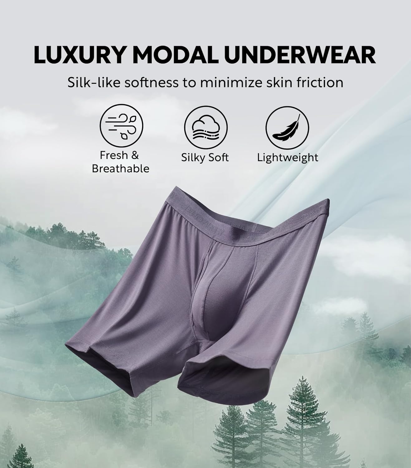 DAVID ARCHY Men's Underwear Ultra Soft Modal Support Pouch Trunks Moisture Wicking Boxer Briefs for Men Multipack