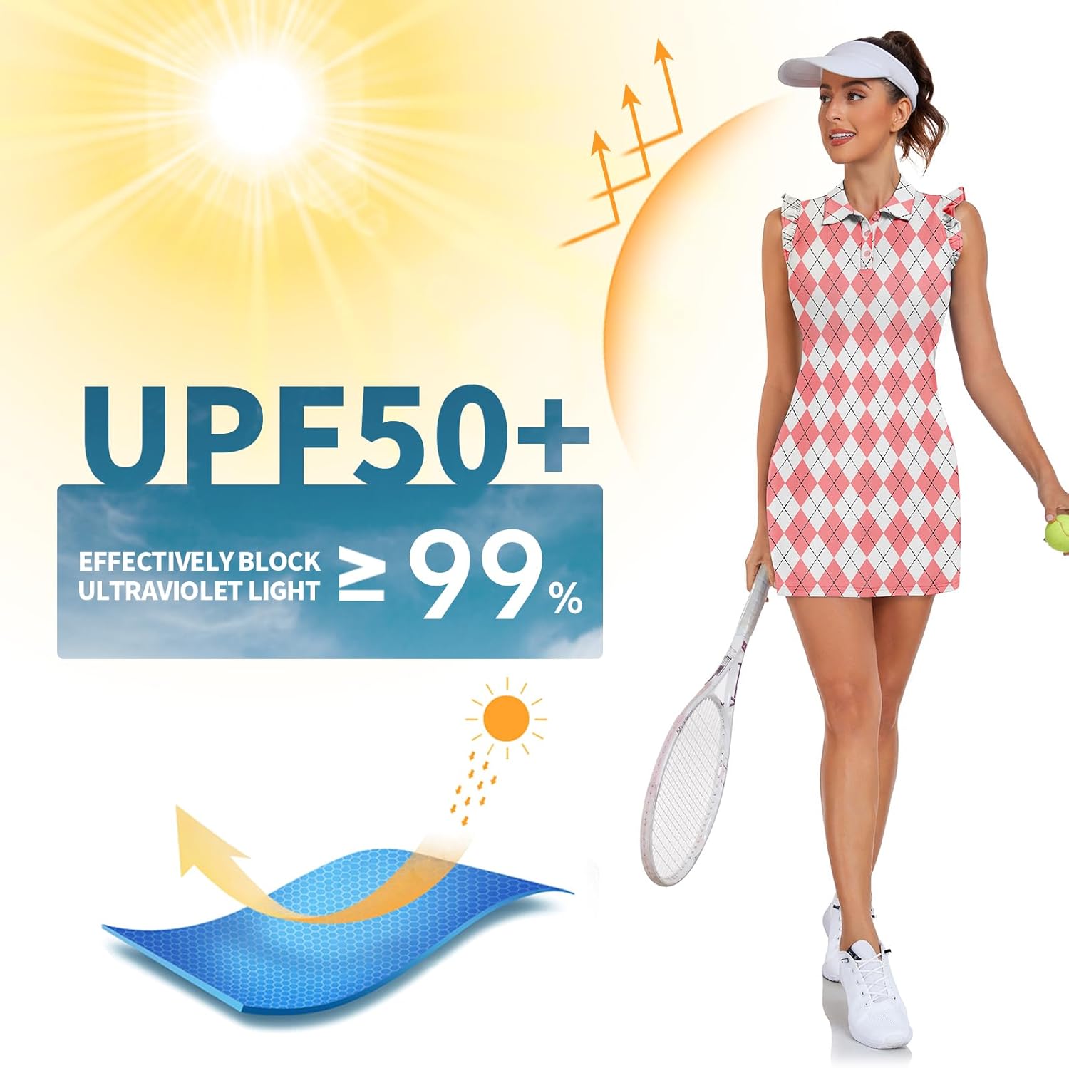 WOWENY Tennis Dress Polo Buttons Golf Dresses with Built in Shorts and Pockets Ruffle Sleeveless Athletic Workout Dress