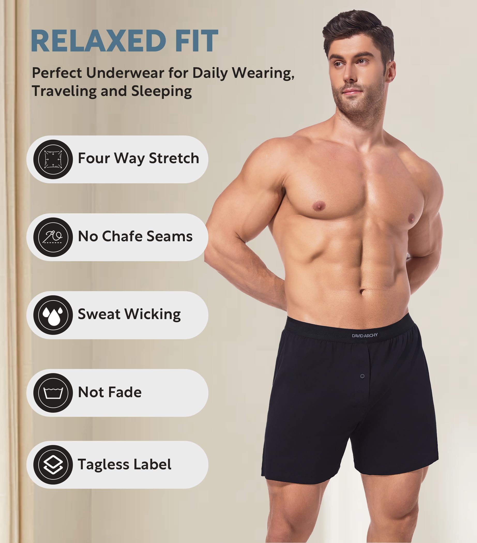 DAVID ARCHY Combed Cotton Boxers for Men Soft Underwear Mens Boxers Knit Boxer Shorts for Men Pack