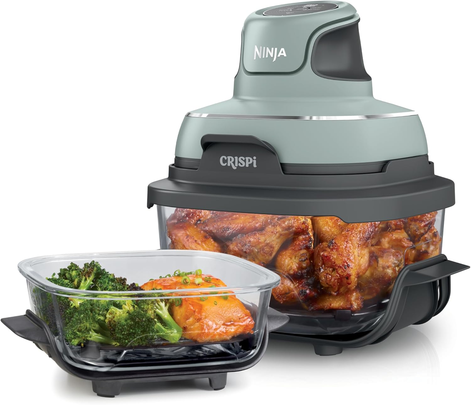 Ninja Crispi 4-in-1 Portable Glass Air Fryer Cooking System, 1500W, 4QT & 6-Cup TempWare Glass Containers with Storage Lids, Microwave, Freezer & Dishwasher Safe, Cyberspace Gray, FN101GY
