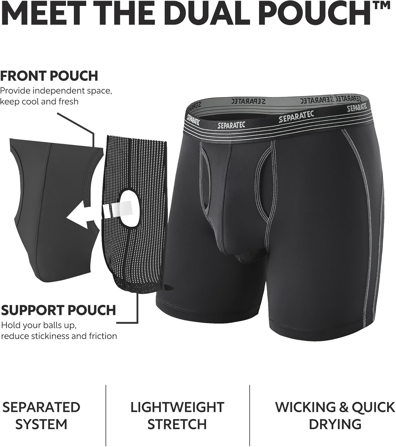Separatec Mens Underwear with Pouch for balls Anti Chafing Underwear Men Athletic Sport Performance Long Boxer Briefs 3 Pack