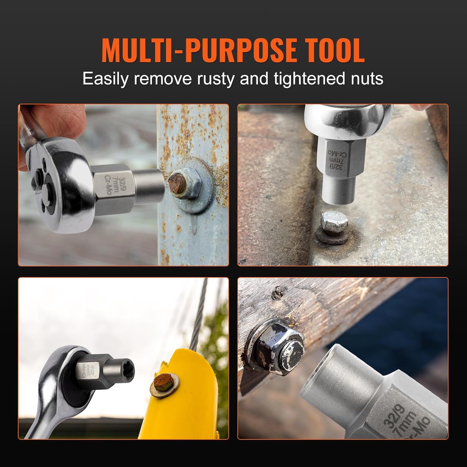 VEVOR Bolt Extractor Set, 32-Piece Bolt and Nut Remover Set, 6mm to 10mm, 13/32" to 3/4", CR-MO Steel Extraction Socket Set with Storage Case, for Removing Damaged Rusted Bolts, Nuts and Screws