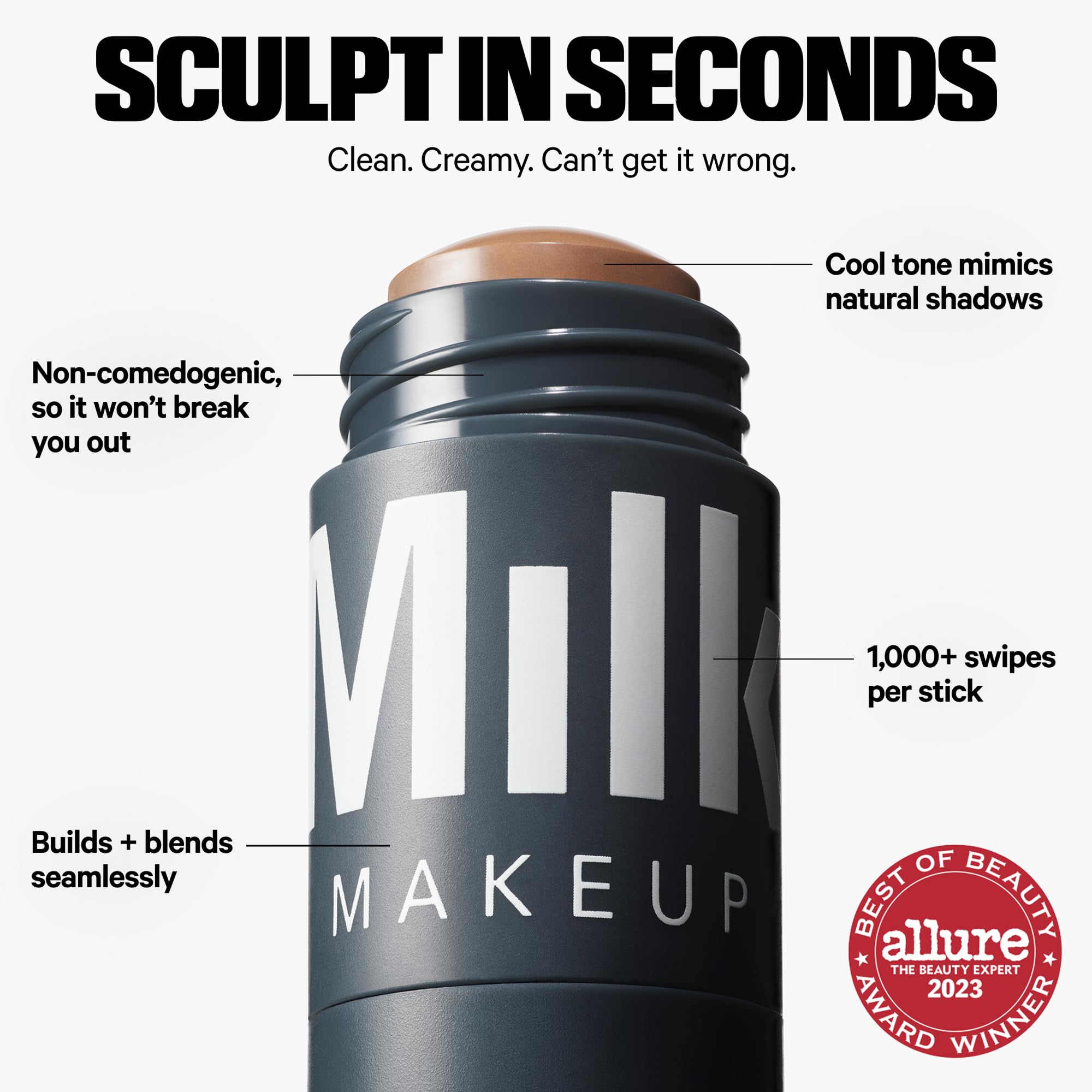 Milk Makeup Sculpt Stick – Cool-Toned Cream Contour Stick with Thyme Extract + Mango Butter – Hydrating, Buildable Formula Adds Depth + Dimension – Stoked (Medium), 0.19 oz