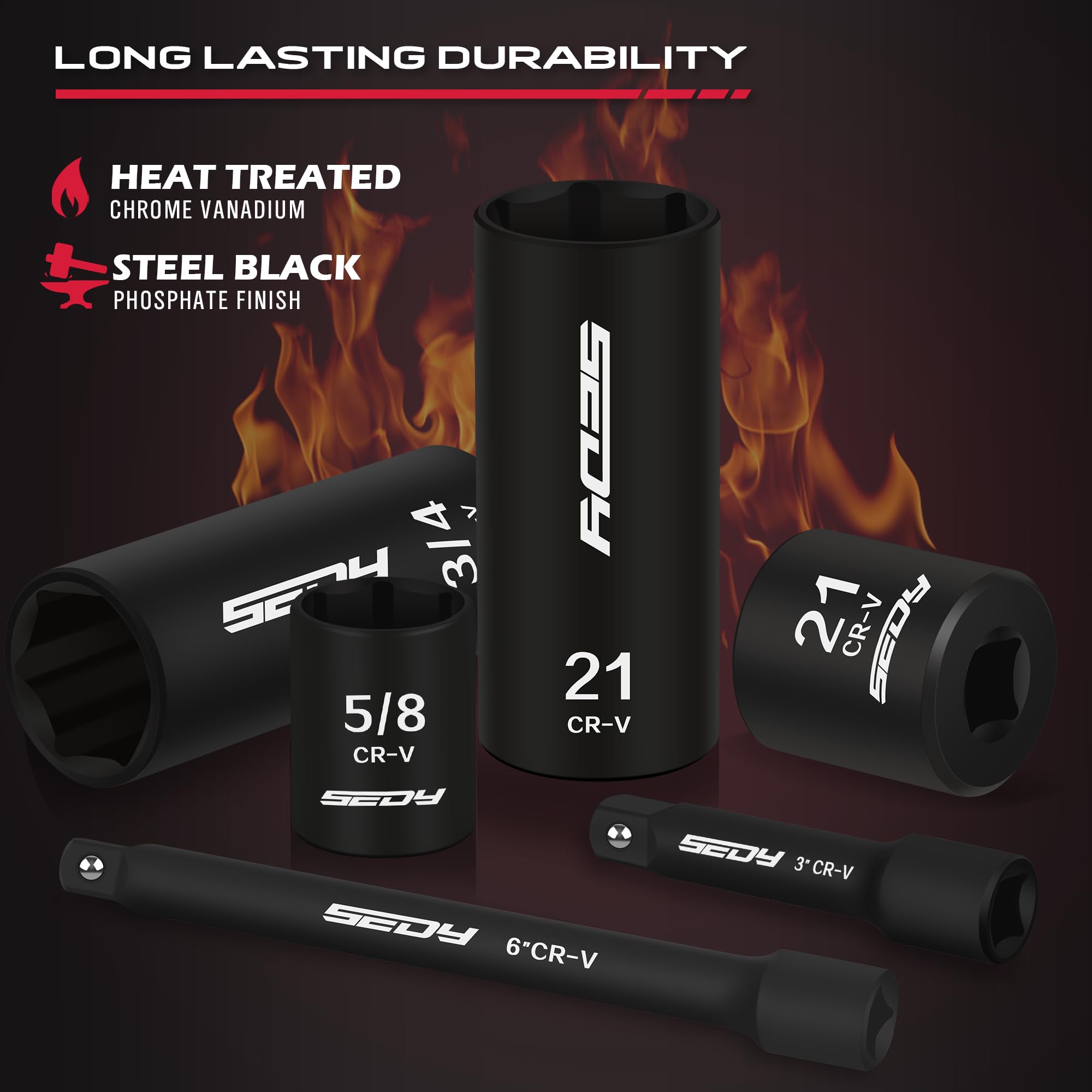 29-Piece 1/2" Drive Impact Socket Set, SAE (3/8 to 1 inch) and Metric (10-24mm) Sizes with Extension Bars Standard Deep Socket Set CR-V Material High Durability Impact Wrench