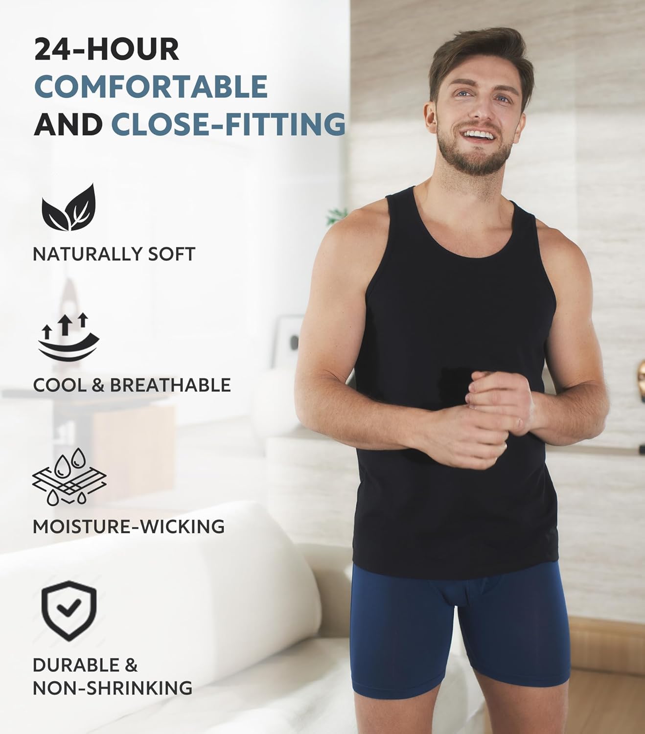 DAVID ARCHY Men's Undershirts Combed Cotton Tank Tops Soft Moisture-Wicking Shirt Breathable A-Shirt for Men 3 Pack