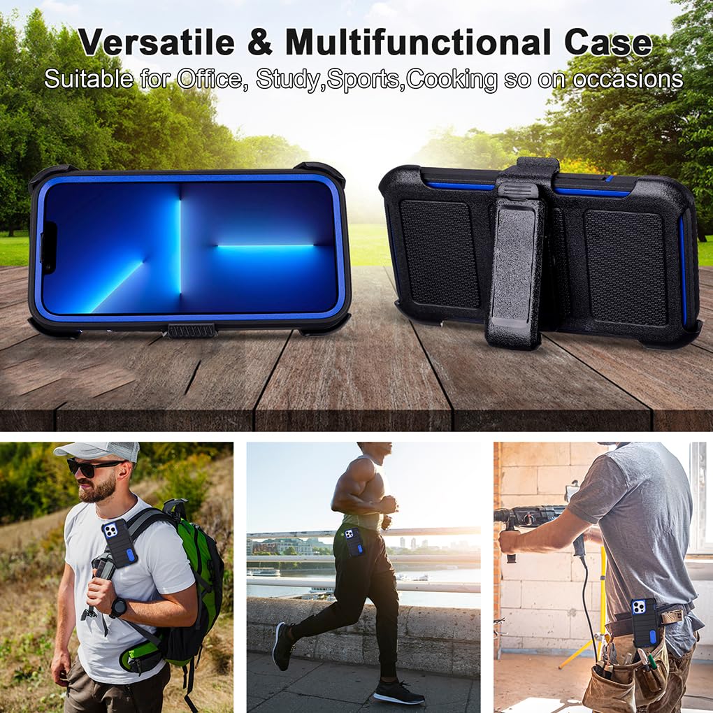 for Phone Case iPhone 13 Pro Max Case Black with Belt Clip Heavy Duty Holster for Shockproof Cases,3 Layers of Sturdy,Military Grade Defender Cover for iPhone 13 Pro Max Cases Black 6.7 Inch
