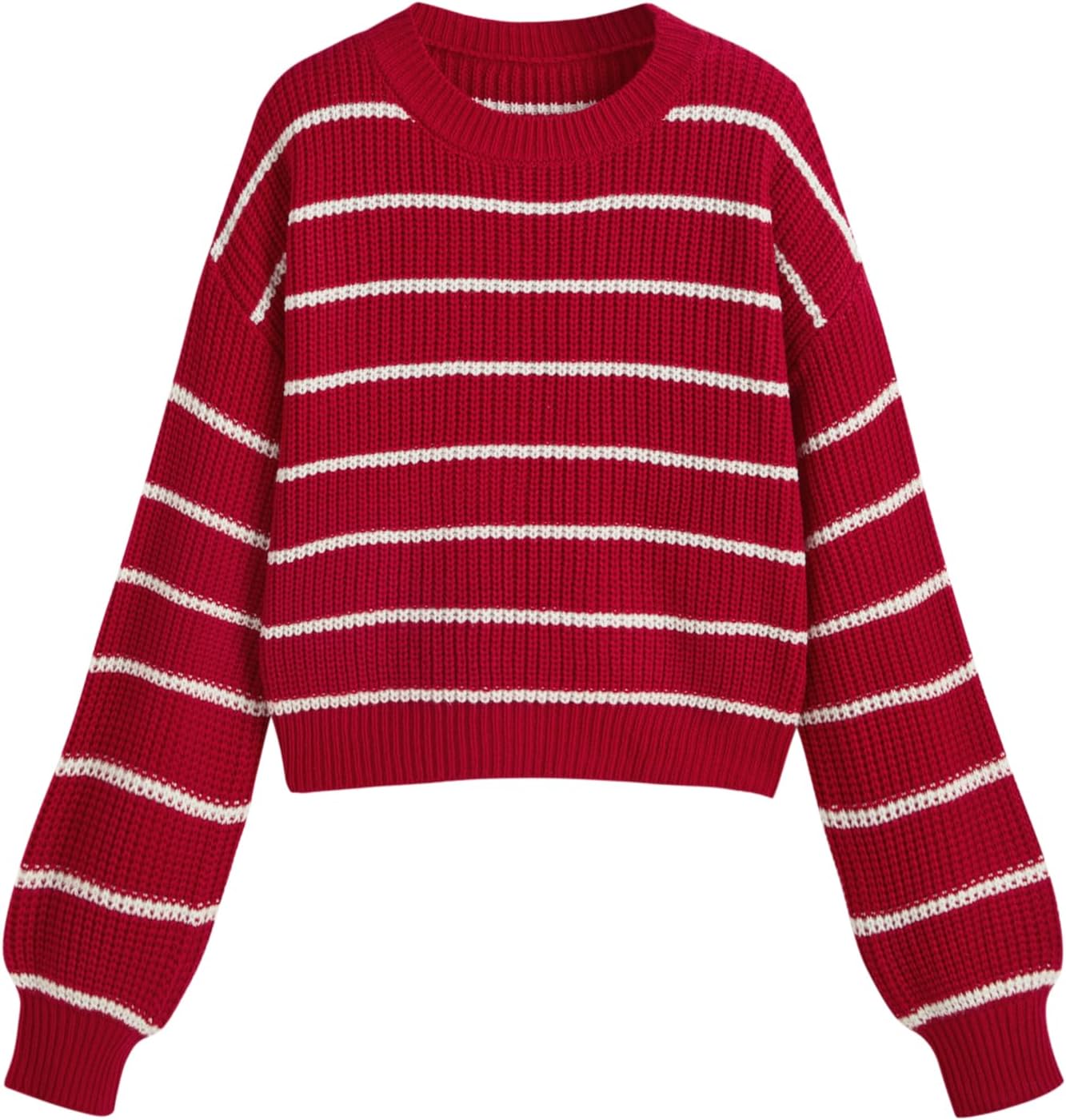 CIDER Women’s Cropped Striped Sweater Long Sleeve Crew Neck Trendy Pullover Tops