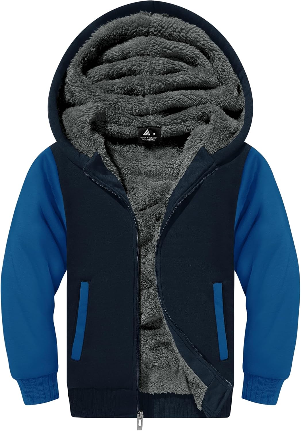 SWISSWELL Hooded Jacket for Boys Full Zip Ultra Soft Sherpa Fleece Hoodie Sweatshirt for Kids School Hooded Outerwear