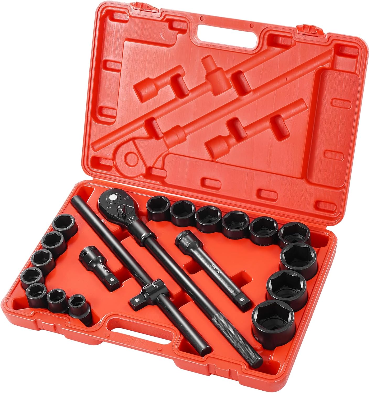 VEVOR Impact Socket Set 3/4 Inches 29 Piece Impact Sockets, 6-Point Sockets, Rugged Construction, CR-M0, 3/4 Inches Drive Socket Set Impact SAE 3/4 inch - 2-1/2 inch, with a Storage Cage