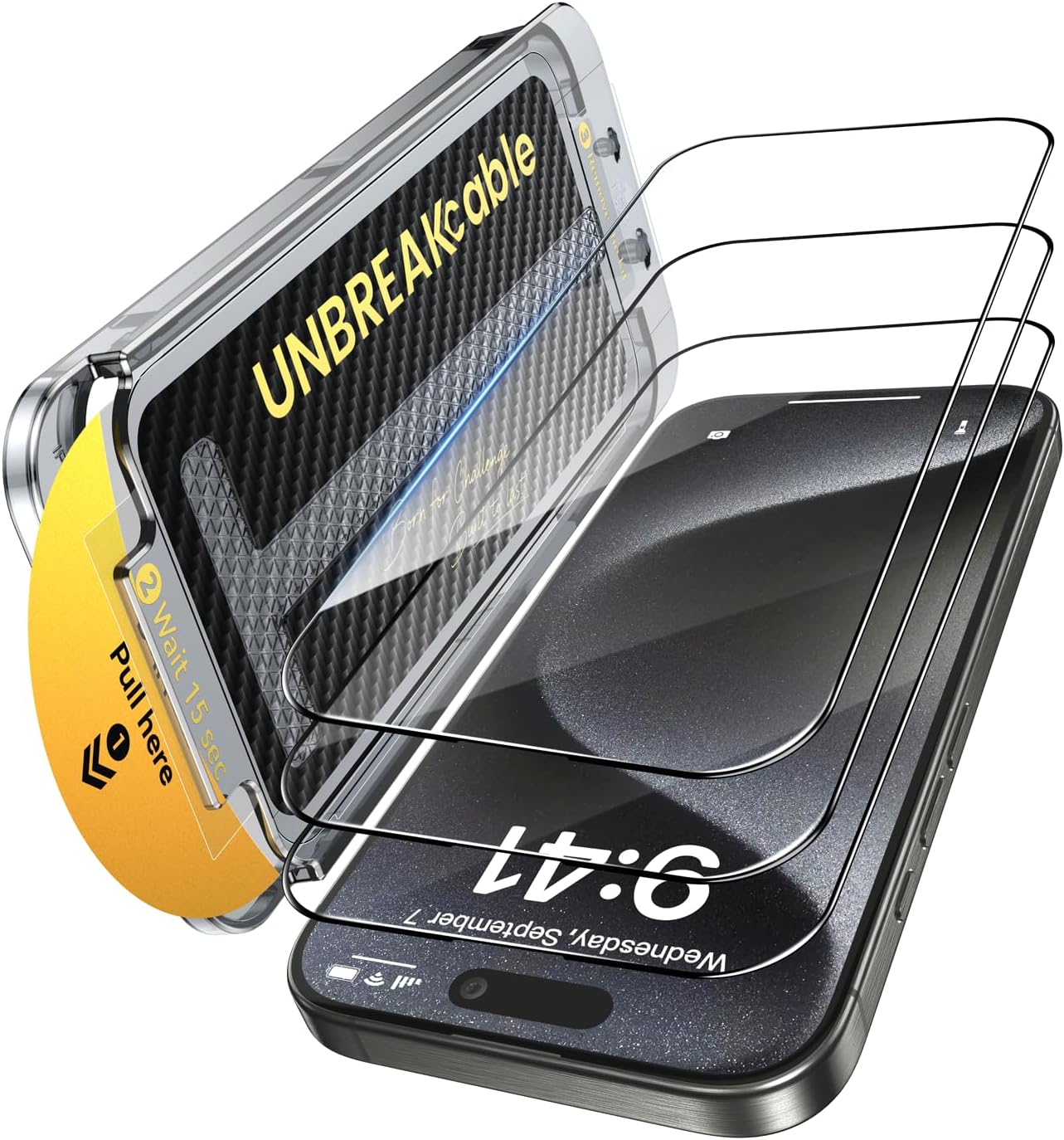 UNBREAKcable 3-Pack Screen Protector for iPhone 16 Pro Max Tempered Glass - [One-Pull Perfection] [Auto Dust-Elimination] [9H+ Hardness] [99.99% HD Clear] Full Coverage for iPhone 6.9 inch