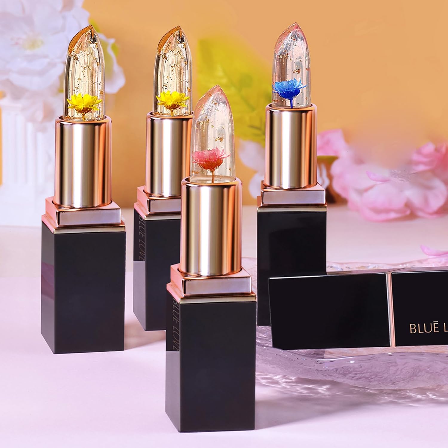 BLUE LOVE Color Changing Flower Lipstick - Hydrating Jelly Lip Balm with Flower Inside, Long-Lasting Moisturizer & Nourishing Lip Gloss for a Beautiful, Customizable Look (Blue)