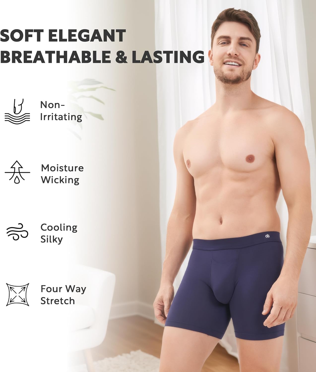 DAVID ARCHY Men's Breathable Underwear Soft Comfortable Moisture-Wicking with Fly Underwear Boxer Briefs for Men 3 Pack