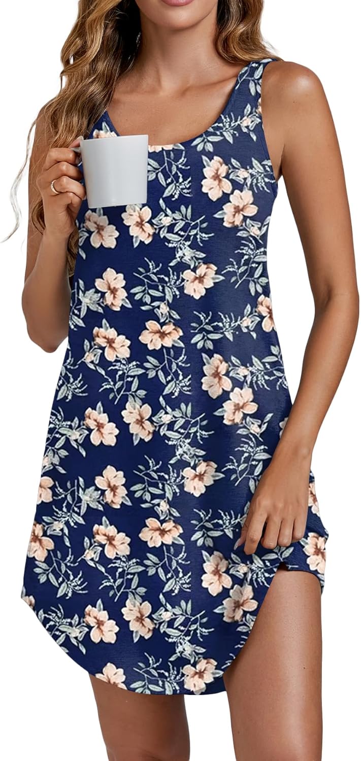 Vrtige Women's Tank Nightgown Sleeveless Sleepwear Scoop Neck Full Slip Chemise Nightdress