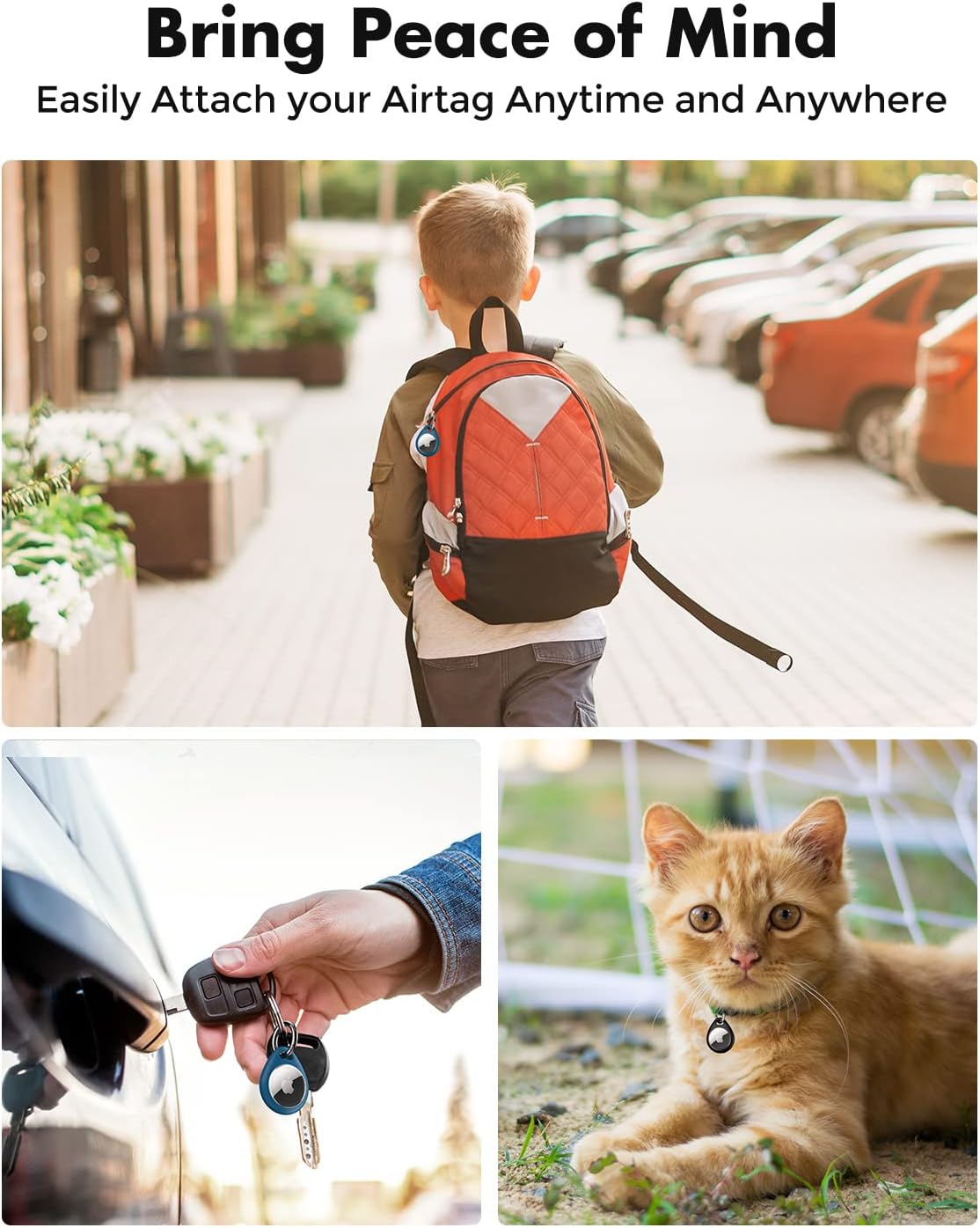 UNBREAKcable AirTag Holder for Apple - 4 Pack Air Tag Case [Fit Tightly Design] [Easy to Install] [Hold Securely] Waterproof TPU Protective Cover with Metal Keychain for Kids,Pet,Luggage,Backpack,Keys