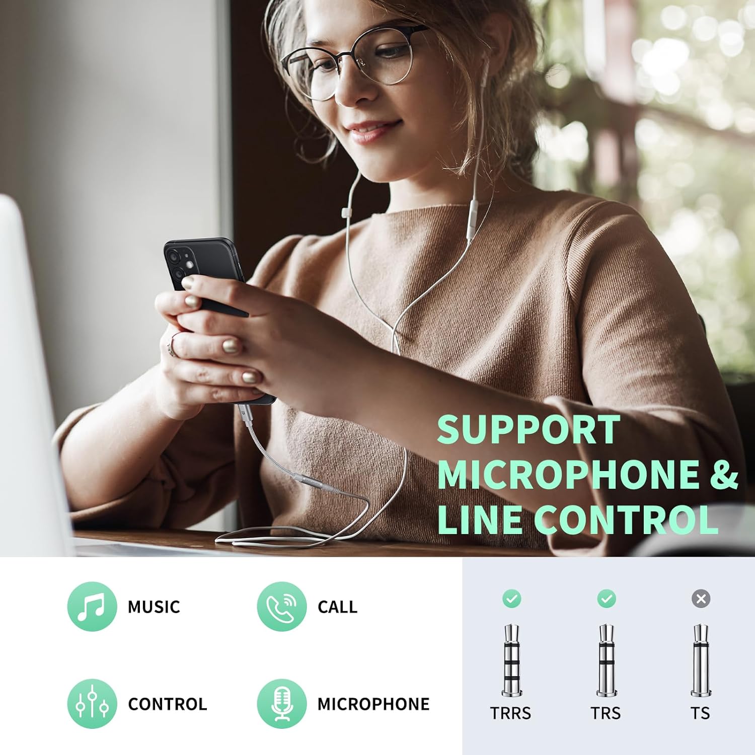 UNBREAKcable Headphones Adapter for iPhone, MFi Certified Lightning to 3.5mm Jack Converter with Apple Original Chip Compatible for iPhone 14/13/12/11/Pro/SE/Xs MAX/XR/X/8/iPad/iPod - Silvery