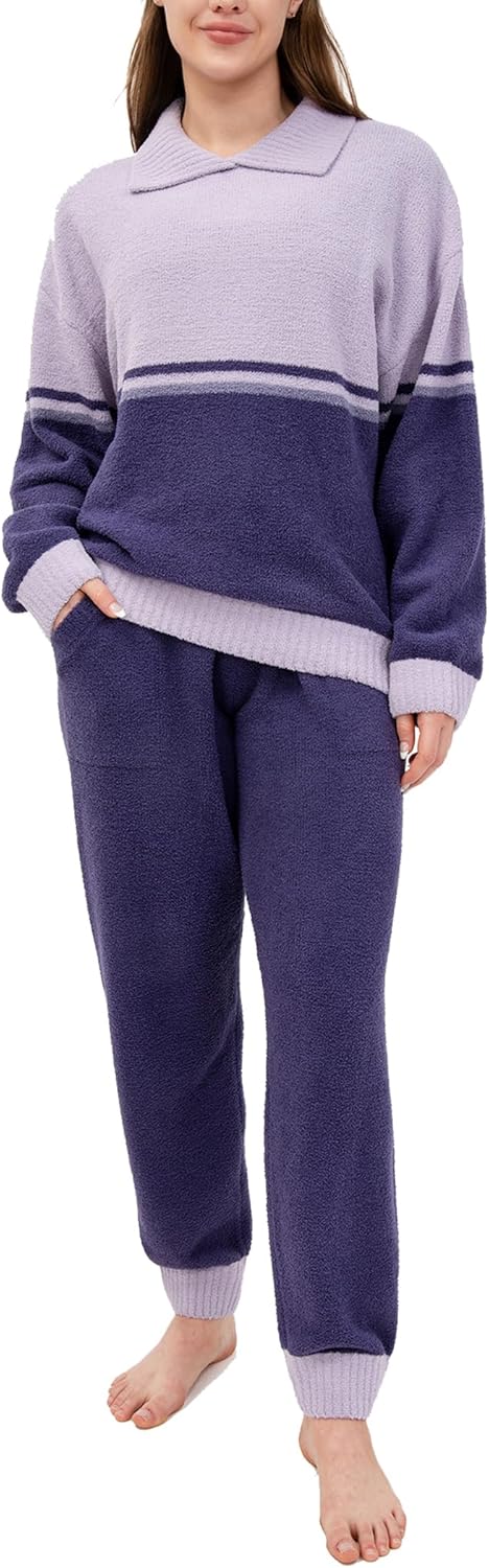 DAVID ARCHY Fleece Pajamas Women Warm Winter Fuzzy Cozy Pjs Sets Soft Comfy Long Sleeve Tops and Pants Sleepwear Loungewear