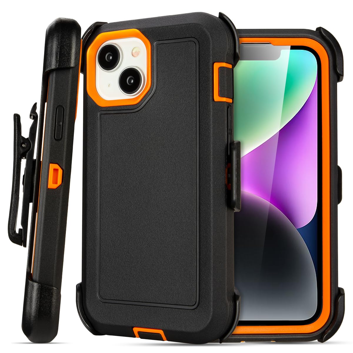 for Black iPhone 15 Case with Belt Clip, Shockproof Heavy Duty Rugged, 3 Layers of Sturdy,Anti-Drop, Military-Grade Defender Cover for iPhone 15 Case Black