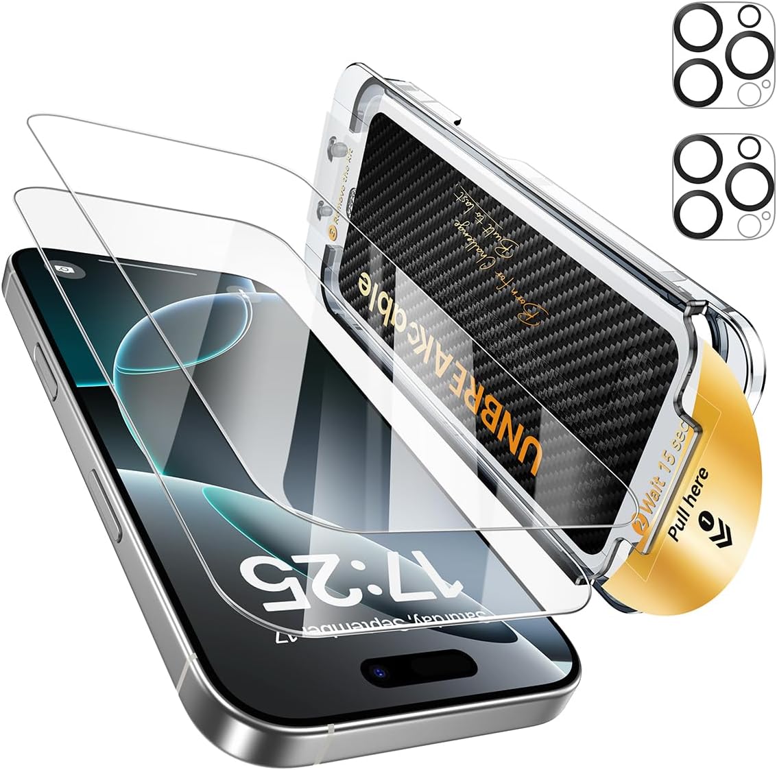 UNBREAKcable 2+2 Pack for iPhone 16 Pro Max Screen Protector & Lens Protector 【Military-Grade】【Easy Install】【Efficient Night Shot】9H+ Shatterproof Tempered Glass Film,Bubble-Free&Anti-Fingerprint ,Case Friendly-6.9 inch