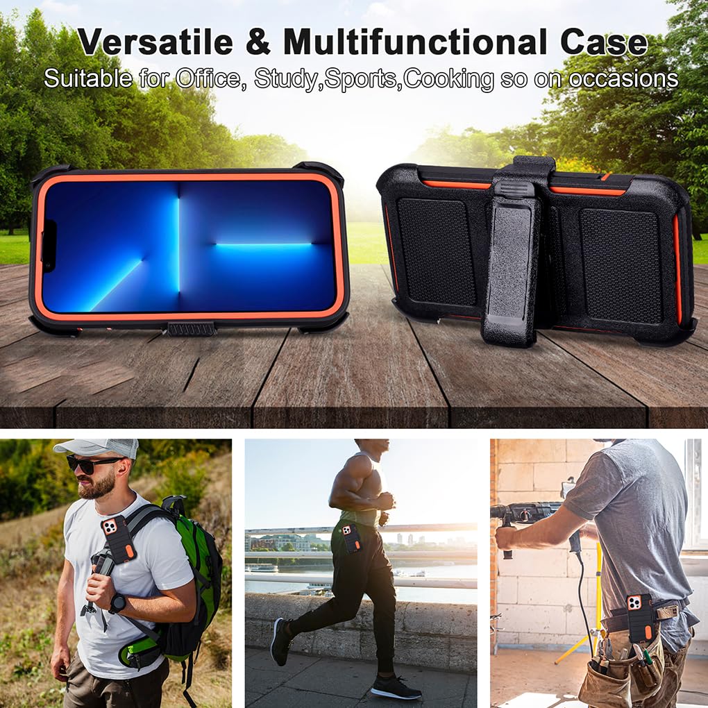 for Phone Case iPhone 13 Pro Max Case Black with Belt Clip Heavy Duty Holster for Shockproof Cases,3 Layers of Sturdy,Military Grade Defender Cover for iPhone 13 Pro Max Cases Black 6.7 Inch