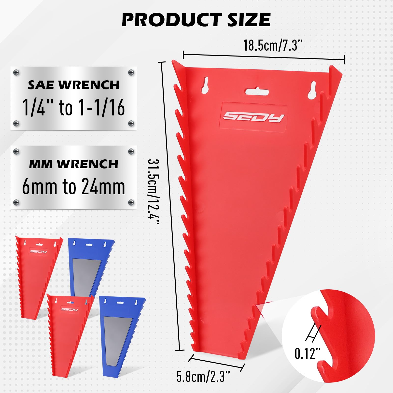 2-Pack Magnetic Wrench Organizer, 32-Slot Premium Wrench Rack Holder Tool Trays for Toolboxes Drawer Storage, SAE (1/4" - 1-1/16") & Metric (6mm - 24mm)