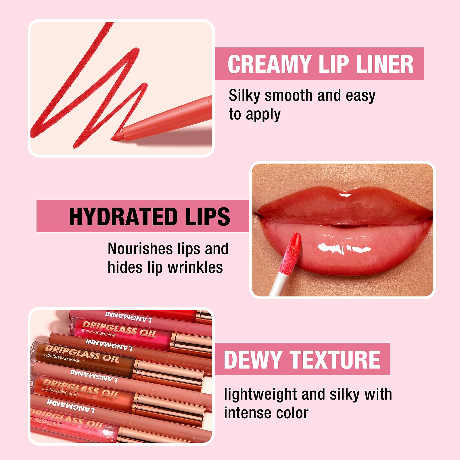 Jolilab Matte Lip Liner Lip Oil Set, Lip Makeup Set Natural Smooth Long-Lasting And Hydrating Beauty Daily Cosmetics Gift for Girls Easy-to-Use（12pcs）