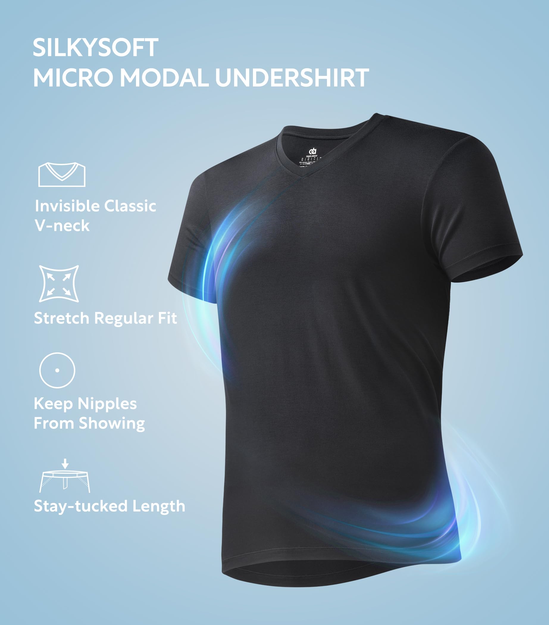 DAVID ARCHY Men's Undershirts Micro Modal Ultra Soft T-Shirts Stretch Moisture-Wicking Crewneck/V-Neck Tees for Men, 3-Pack
