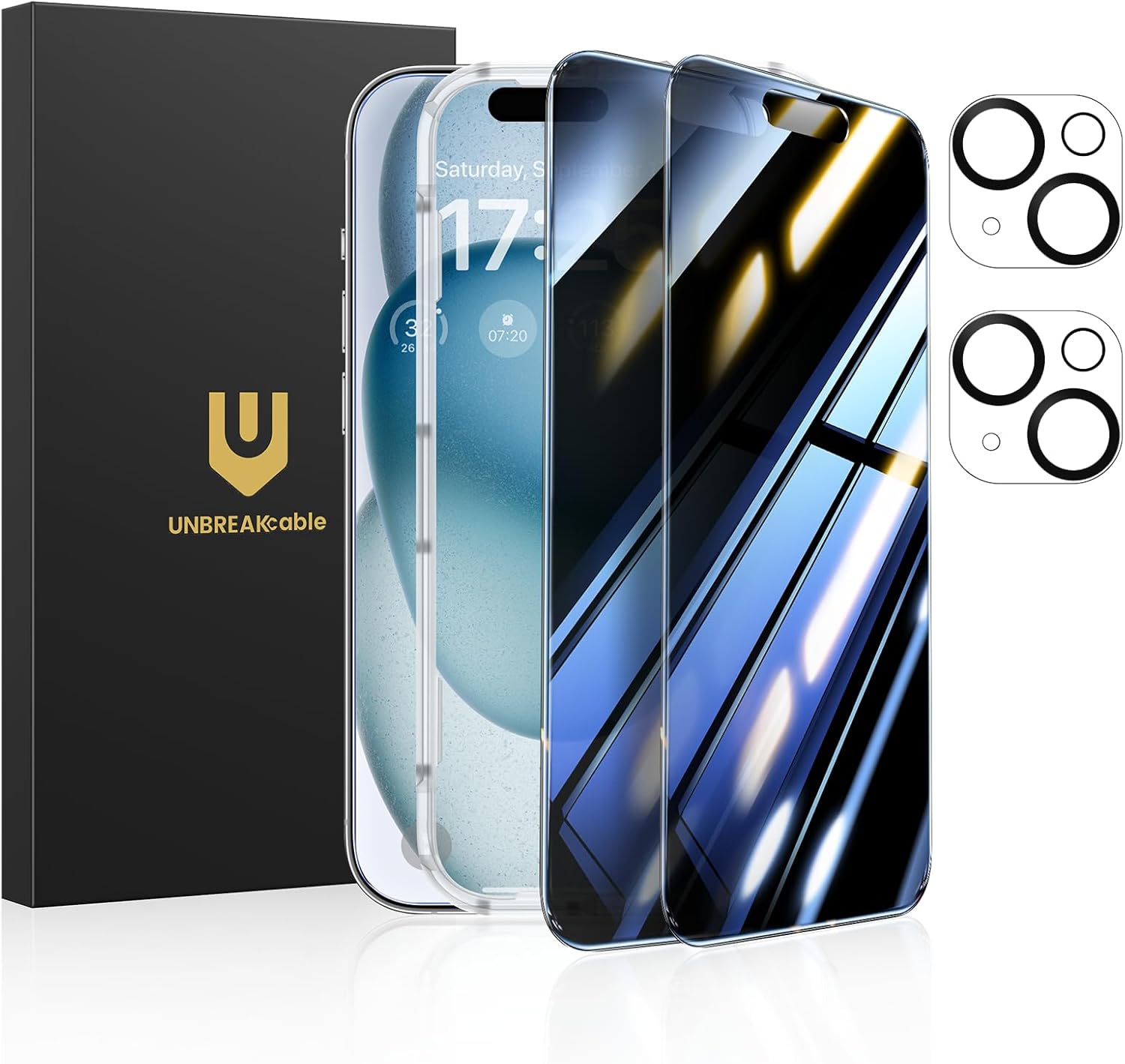 UNBREAKcable Privacy Screen Protector for iPhone 16 Pro Max (6.9-Inch), 2-Pack + 2 Lens Protectors｜25° Anti-Spy｜9H Hardness｜Anti-Fingerprint｜HD Clarity Tempered Glass