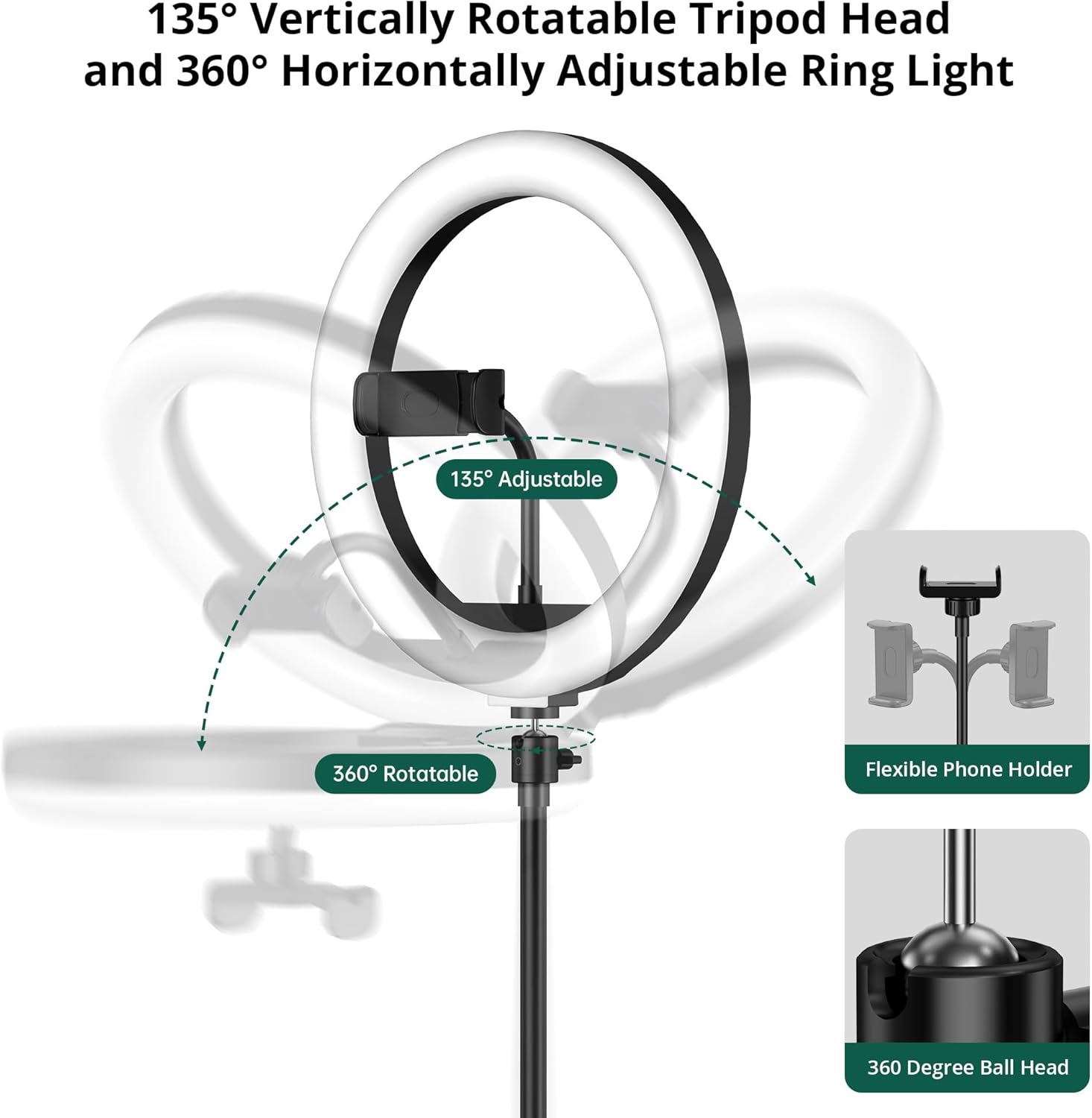 ATUMTEK 10" Ring Light with 55" Tripod Stand, Dimmable LED Selfie Light with Phone Holder & Bluetooth Remote, 3 Color Modes & 10 Brightness Levels for TikTok, Zoom, YouTube, Streaming, Vlogging