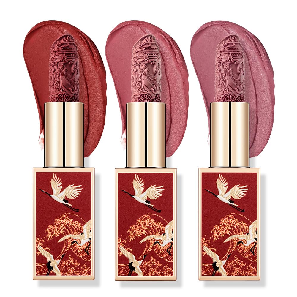 Catkin Lipstick 3pcs Set for Women, Full Coverage Shimmer Glow Finish, Long Lasting Weightless with Hydrating Creamy Texture 04