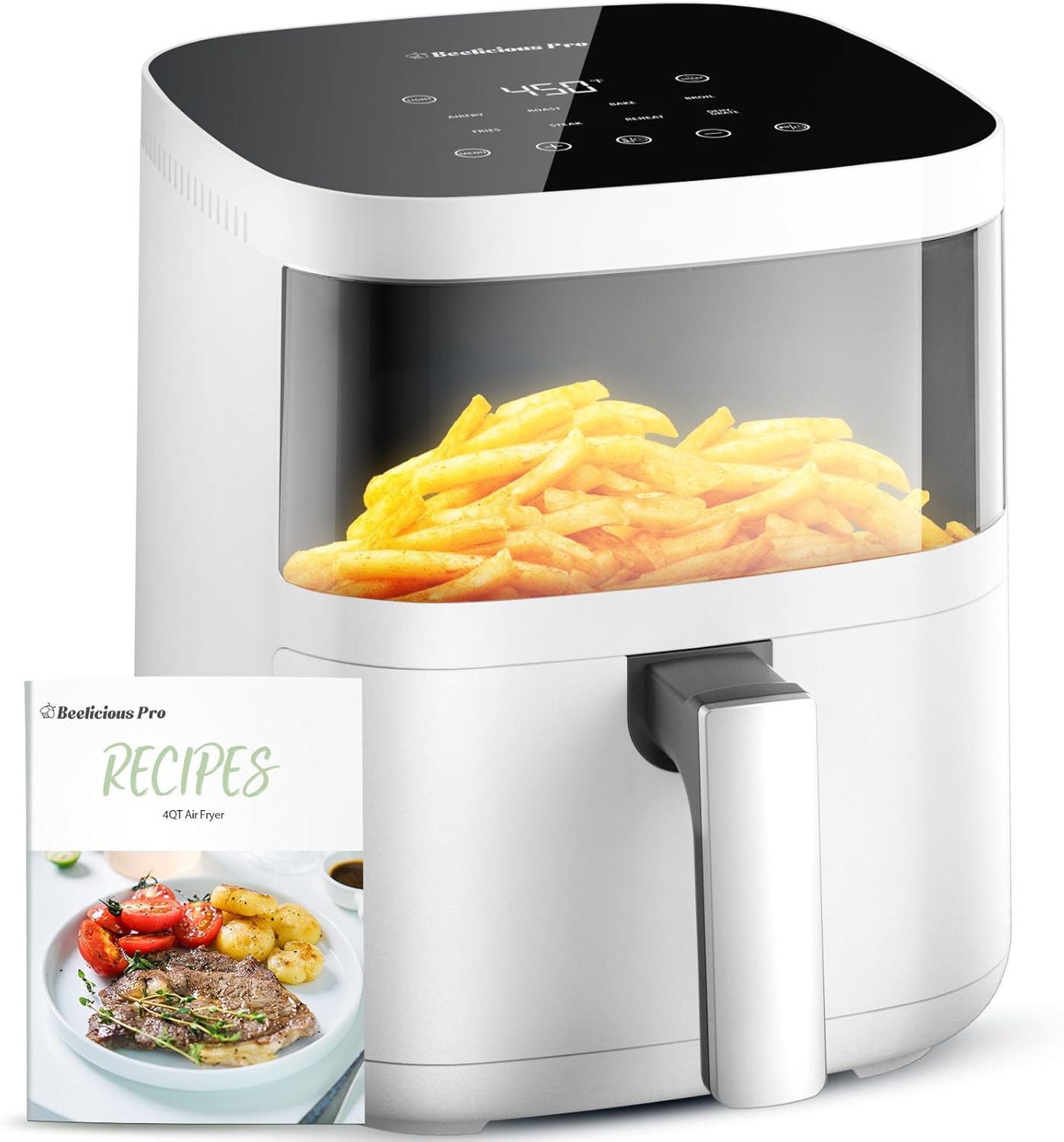 Air Fryer, Beelicious 8-in-1 Smart Compact 4QT Air Fryers, with Viewing Window, Shake Reminder, 450°F Digital Airfryer with Flavor-Lock Tech, Dishwasher-Safe & Nonstick, Fit for 1-3 People, Black