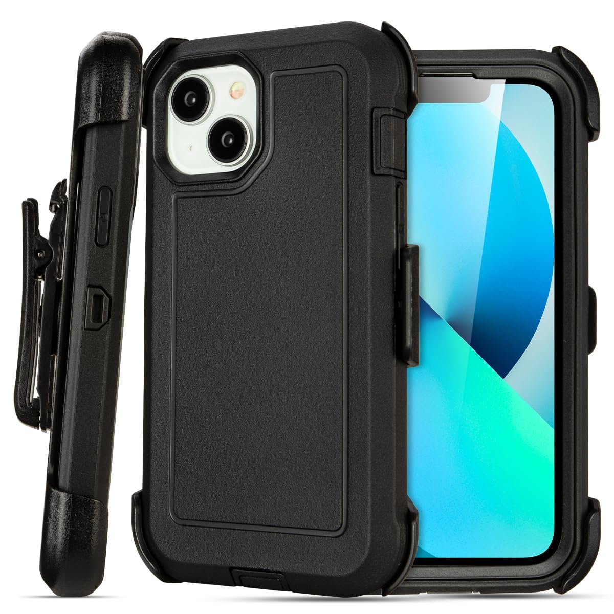 for Black iPhone 15 Case with Belt Clip, Shockproof Heavy Duty Rugged, 3 Layers of Sturdy,Anti-Drop, Military-Grade Defender Cover for iPhone 15 Case Black