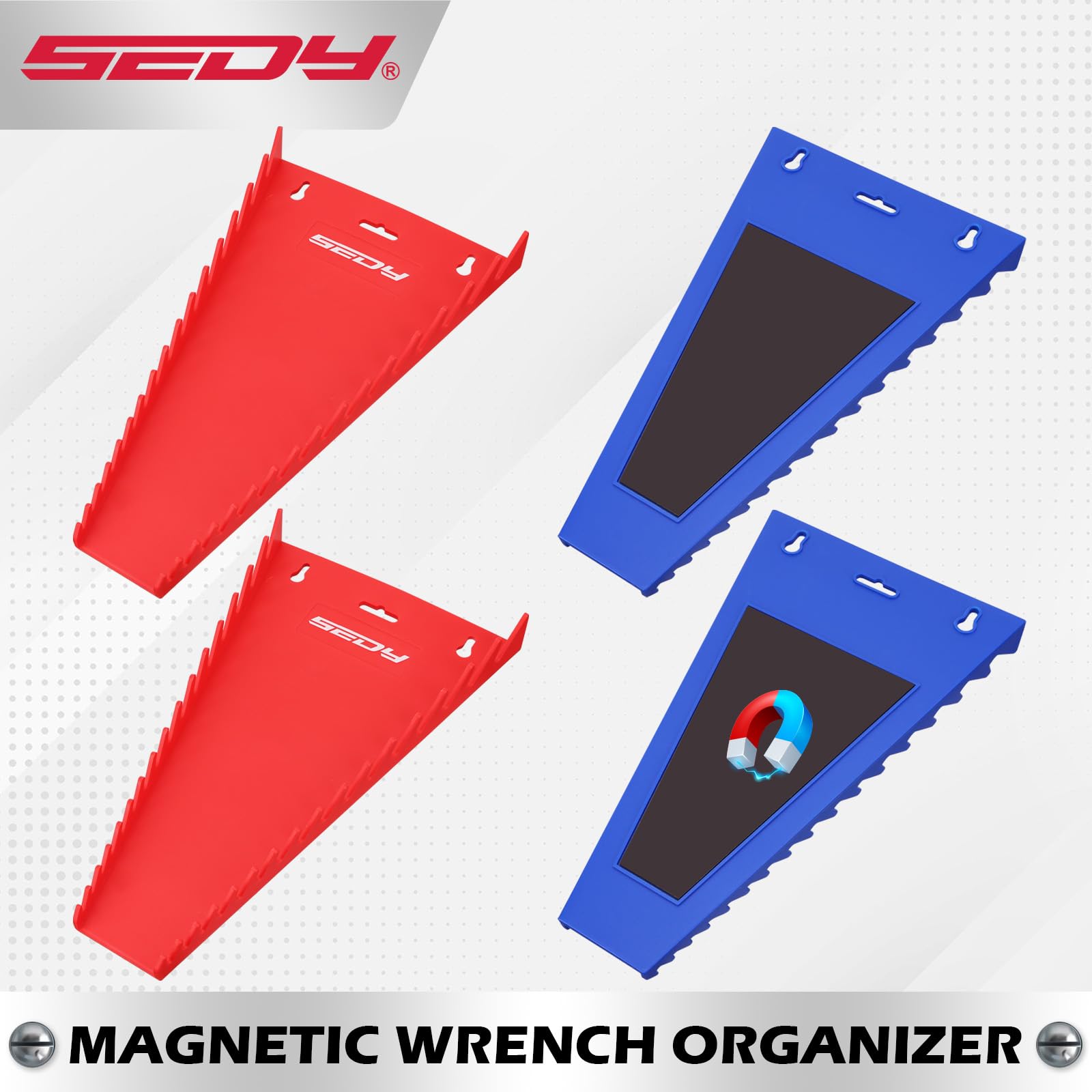 2-Pack Magnetic Wrench Organizer, 32-Slot Premium Wrench Rack Holder Tool Trays for Toolboxes Drawer Storage, SAE (1/4" - 1-1/16") & Metric (6mm - 24mm)