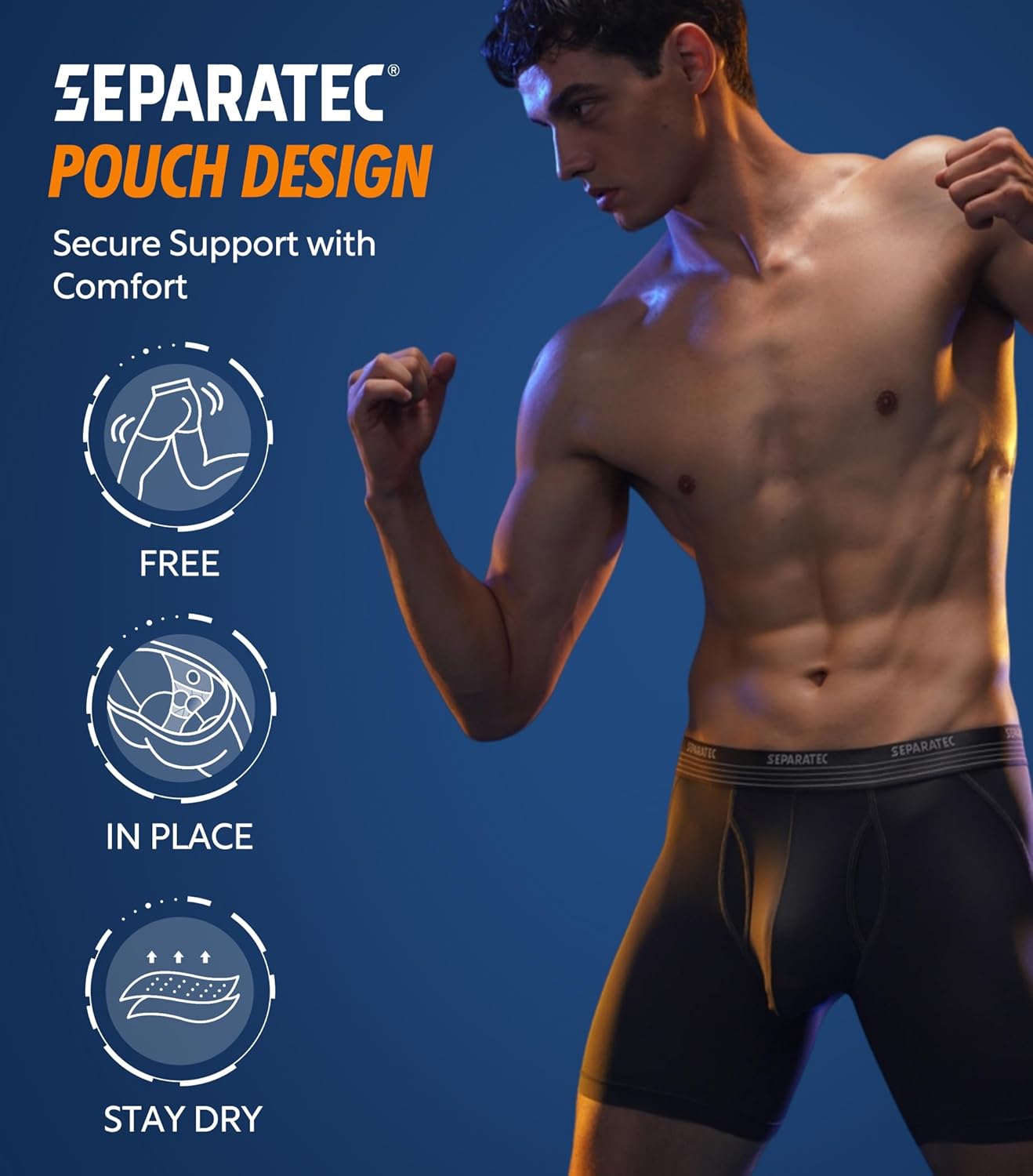 Separatec Mens Underwear with Pouch for balls Anti Chafing Underwear Men Athletic Sport Performance Long Boxer Briefs 3 Pack