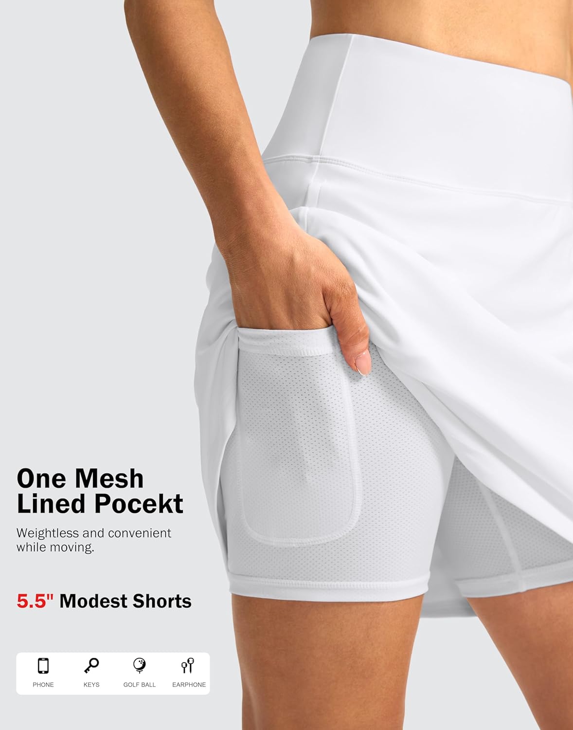 SANTINY 18" Skorts for Women 3 Pockets High Waist Long Athletic Tennis Skirt Golf Skort for Casual Summer Travel