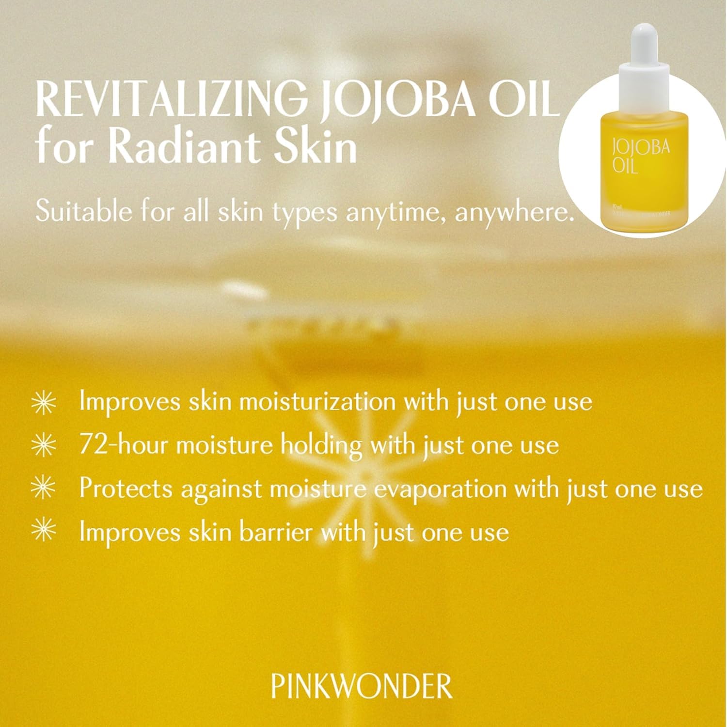 PINKWONDER USDA Organic Jojoba Oil | 100% Pure, Cold-Pressed & Vitamin E-Rich Oil for Skin | Non-Greasy, Fast-Absorbing for Face, 1.69oz (50ml)