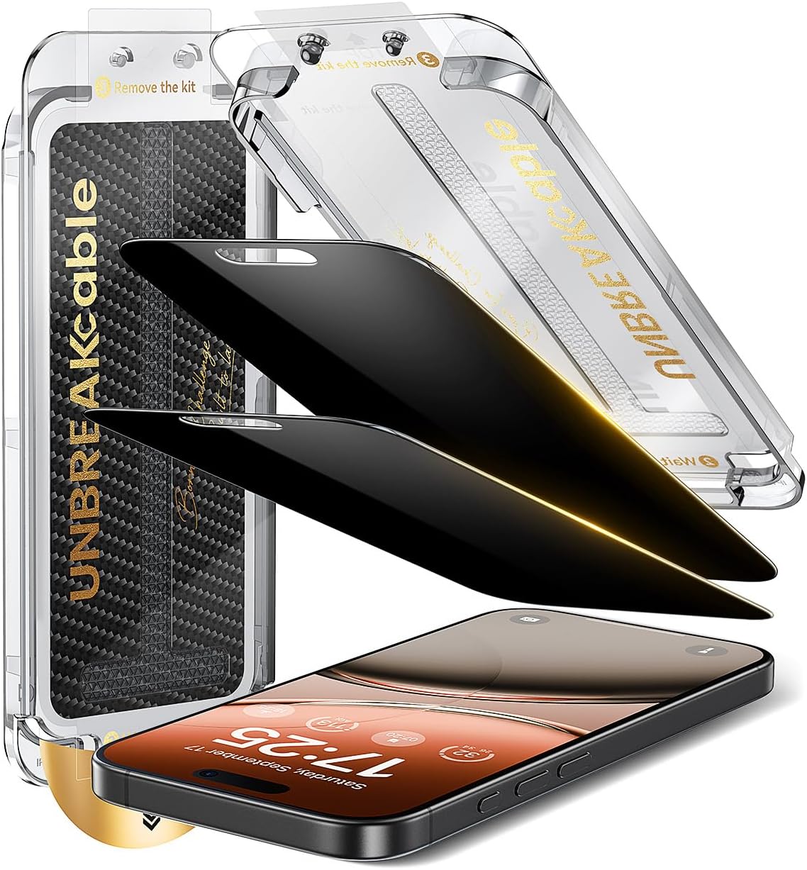 UNBREAKcable for iPhone 16 Pro Max Privacy Screen Protector, Tempered Glass Film [DustProof OneStep] [25° Anti-Spy] [9H Military-Grade Shatterproof] [Bubble Free] for Apple ProMax 6.9"-2 Pack