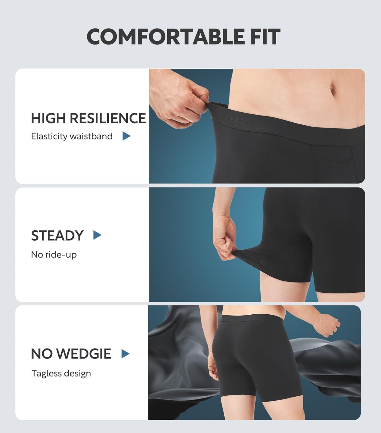 DAVID ARCHY Mens Underwear Cotton Boxer Briefs with Pouch Ultra Moisture Wicking Breathable Soft with Horizontal Fly 3 Pack