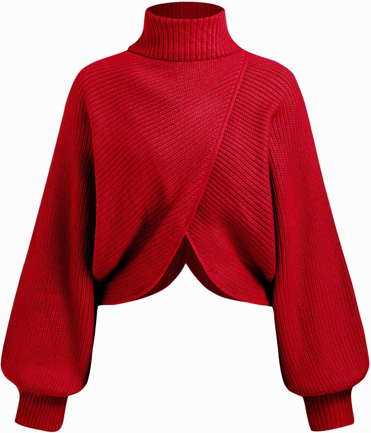 CIDER Cropped Sweaters for Women Turtleneck Sweater Long Sleeve Ribbed Knit Lantern Sleeve Pullover Fall Outfits