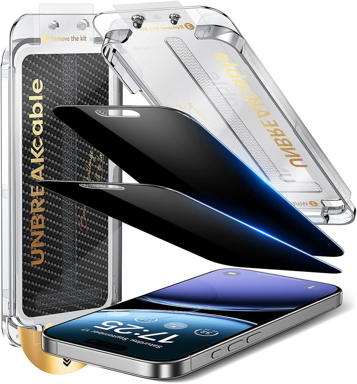 UNBREAKcable for iPhone 16 Pro Max Privacy Screen Protector, Tempered Glass Film [DustProof OneStep] [25° Anti-Spy] [9H Military-Grade Shatterproof] [Bubble Free] for Apple ProMax 6.9"-2 Pack